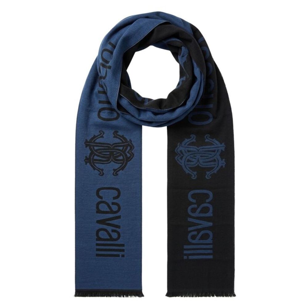Roberto Cavalli ESZ061 04500 Blue Wool Blend Signature Mens Scarf